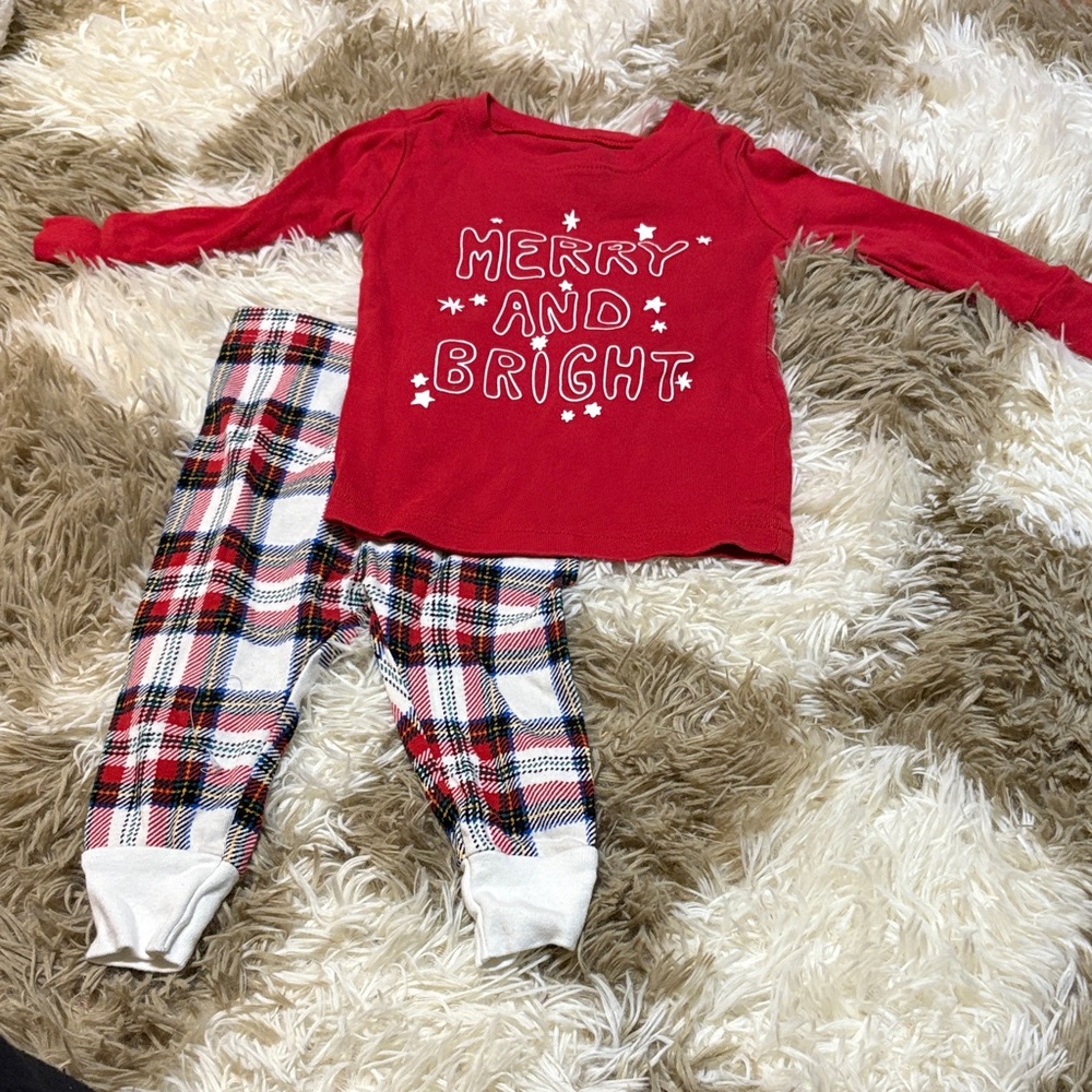 Red 'Merry and Bright' Kids Pajama Set ❤️💚